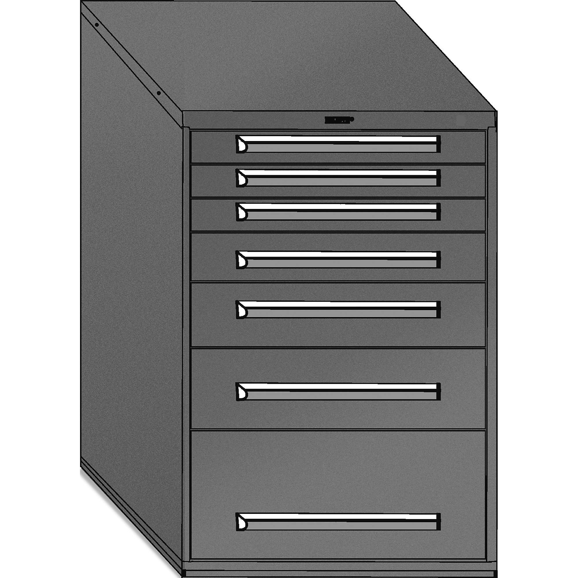 Equipto, 30in. wide Modular Drawer Cabinet- With Dividers, Height 44 in, Width 30 in, Drawers - 7 total, 3 3h, 1 4.5"h, 1, 6"h, 1 7.5"h, 1 12"h Model # 4414-01-BK; Color: Textured Black